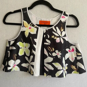 Clover Canyon Garden floral  Plaid pleated cropped sleeveless tank blouse Sz XS